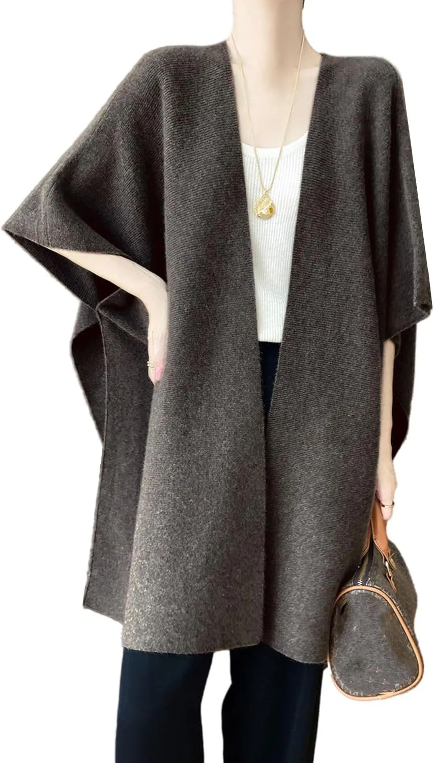 100% Merino Wool Shawl Wrap Women's Knitted Poncho Cape Cardigan Autumn Winter Loose Open Sweater Coat