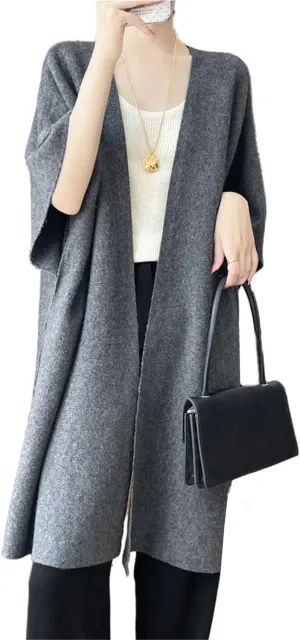 100% Merino Wool Shawl Wrap Women's Knitted Poncho Cape Cardigan Autumn Winter Loose Open Sweater Coat