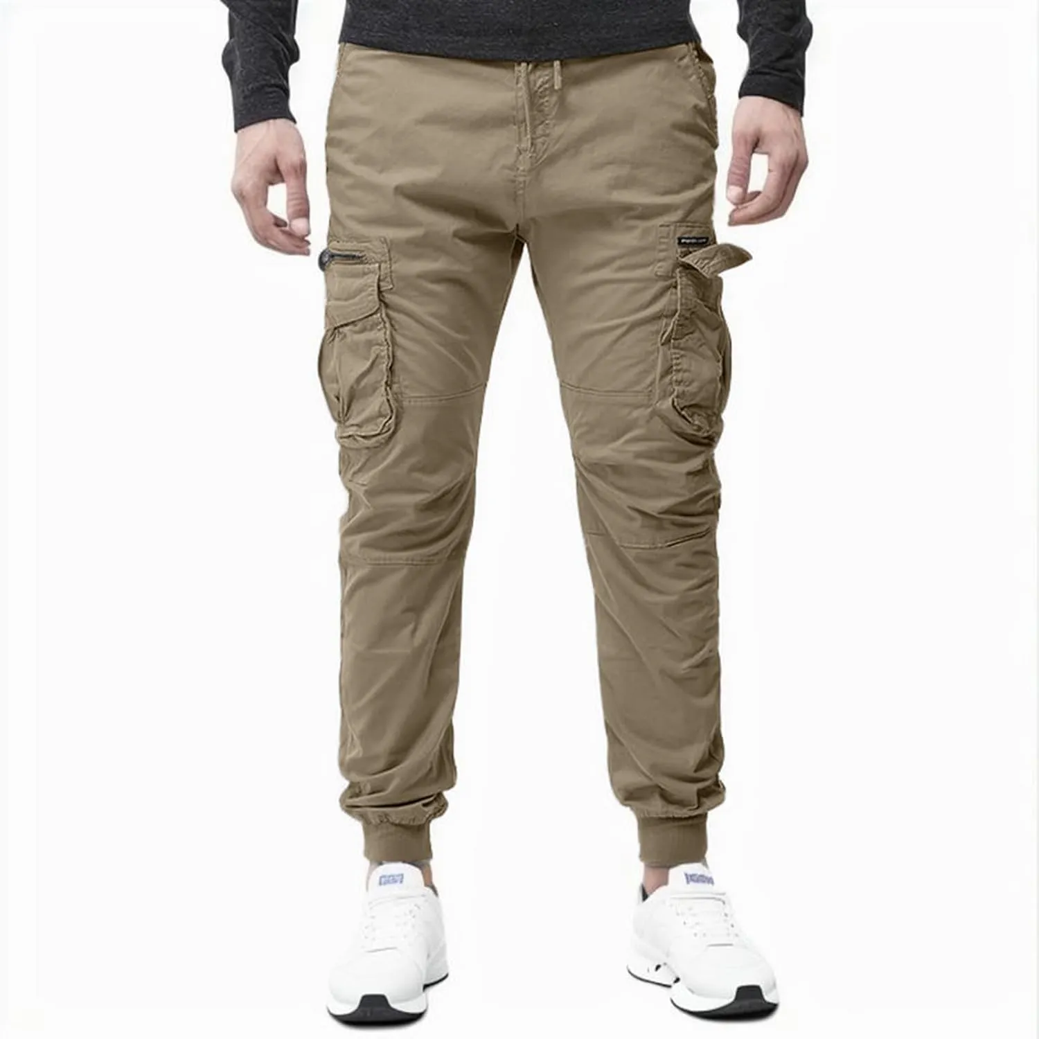 2023 Mens Fashion Cargo Pants Casual Cotton Tapered Trousers Stretch Twill Drawstring Athletic Joggers Sweatpant with Pocket