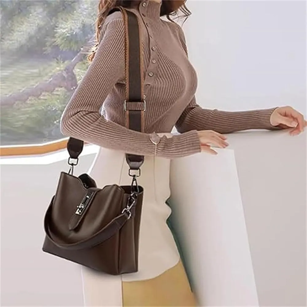 2025 Three Straps Bucket Bag for Women, Stylish Crossbody & Shoulder Bag with Adjustable Wide Strap, Spacious Vintage Design