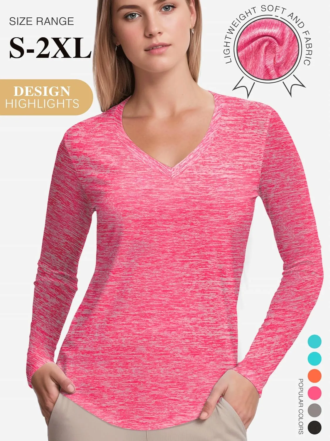 3-5 Pack Women Long Sleeve Shirts Workout V Neck Lightweight Quick Dry Sun Loose Fit T Shirts Athletic Running Tee Tops