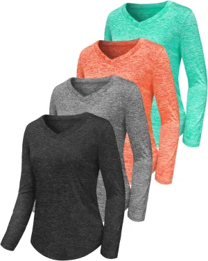 3-5 Pack Women Long Sleeve Shirts Workout V Neck Lightweight Quick Dry Sun Loose Fit T Shirts Athletic Running Tee Tops
