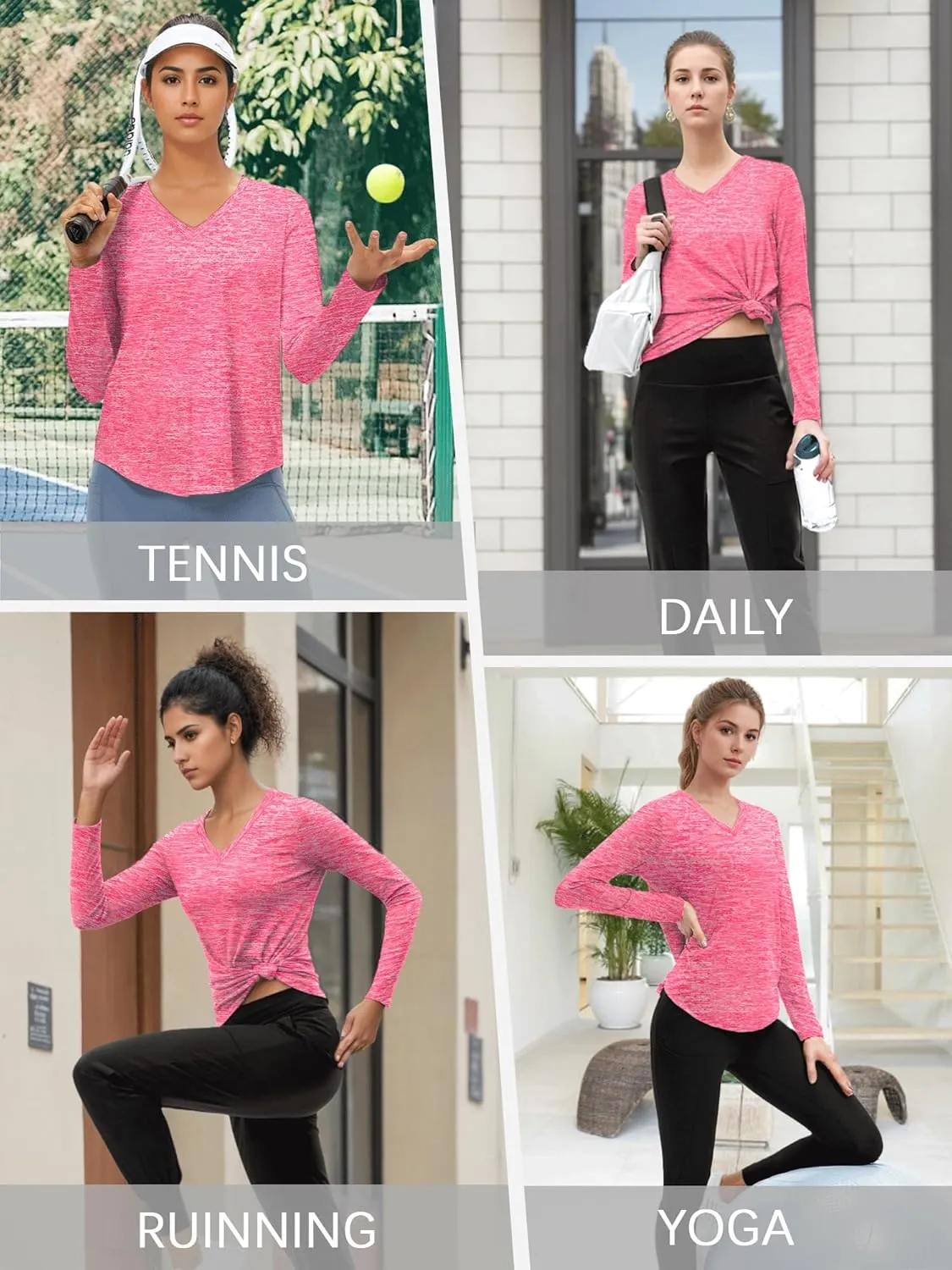 3-5 Pack Women Long Sleeve Shirts Workout V Neck Lightweight Quick Dry Sun Loose Fit T Shirts Athletic Running Tee Tops