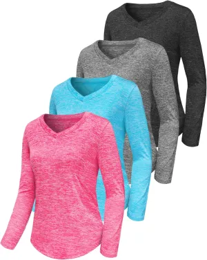 3-5 Pack Women Long Sleeve Shirts Workout V Neck Lightweight Quick Dry Sun Loose Fit T Shirts Athletic Running Tee Tops