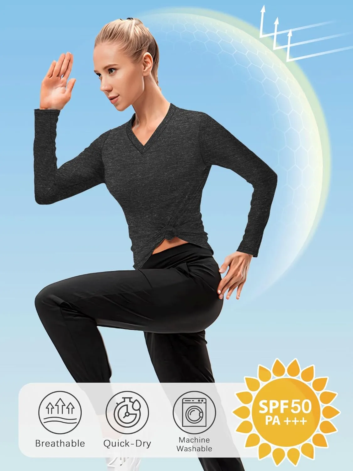 3-5 Pack Women Long Sleeve Shirts Workout V Neck Lightweight Quick Dry Sun Loose Fit T Shirts Athletic Running Tee Tops