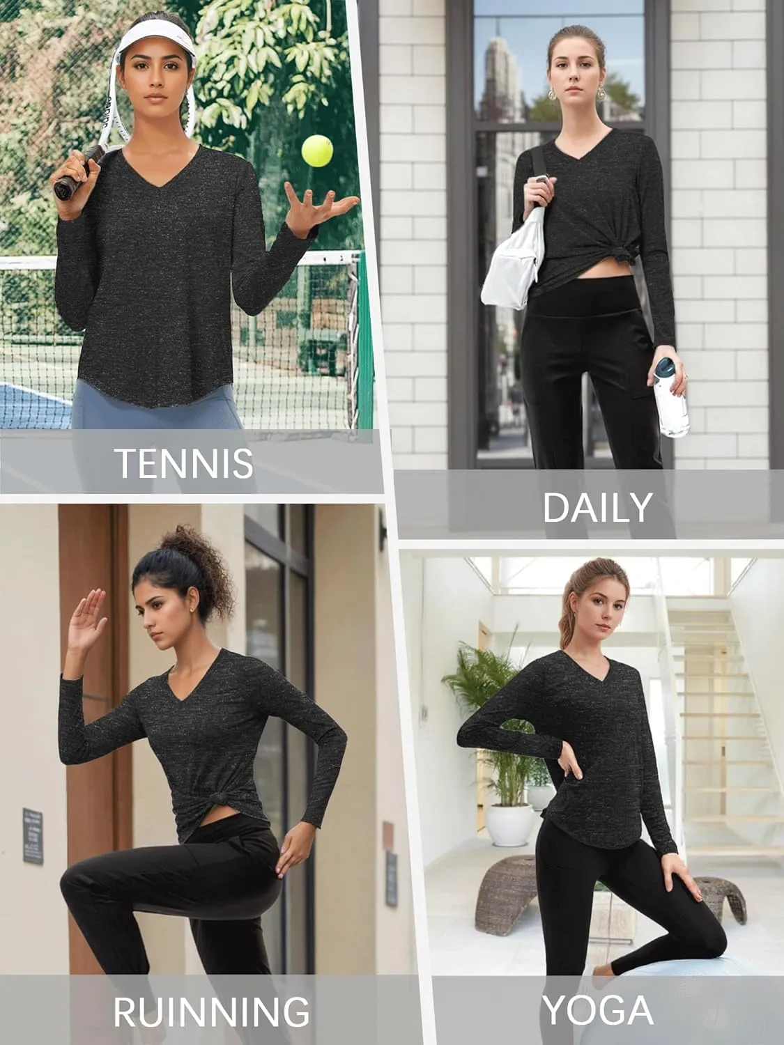 3-5 Pack Women Long Sleeve Shirts Workout V Neck Lightweight Quick Dry Sun Loose Fit T Shirts Athletic Running Tee Tops
