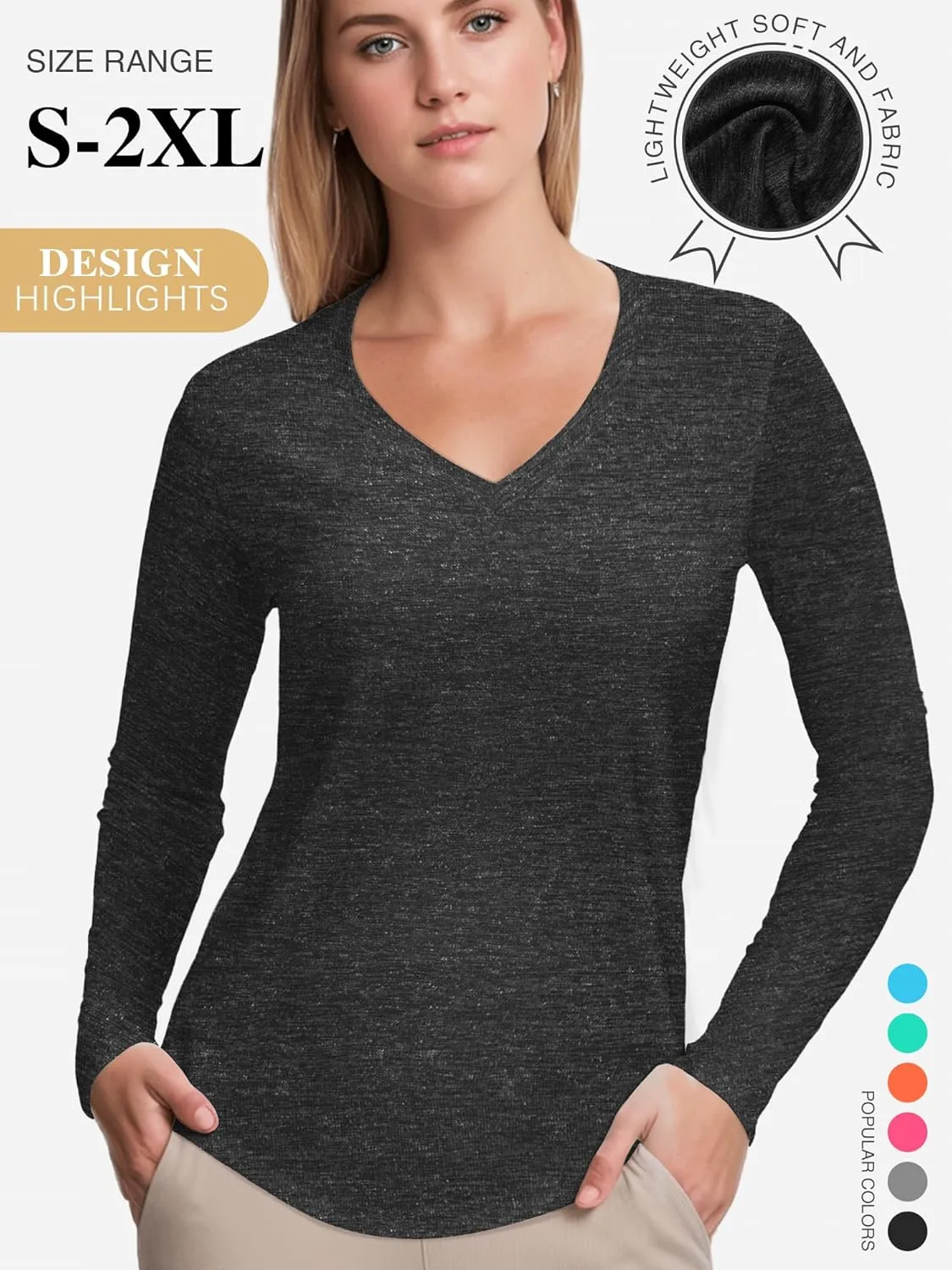 3-5 Pack Women Long Sleeve Shirts Workout V Neck Lightweight Quick Dry Sun Loose Fit T Shirts Athletic Running Tee Tops