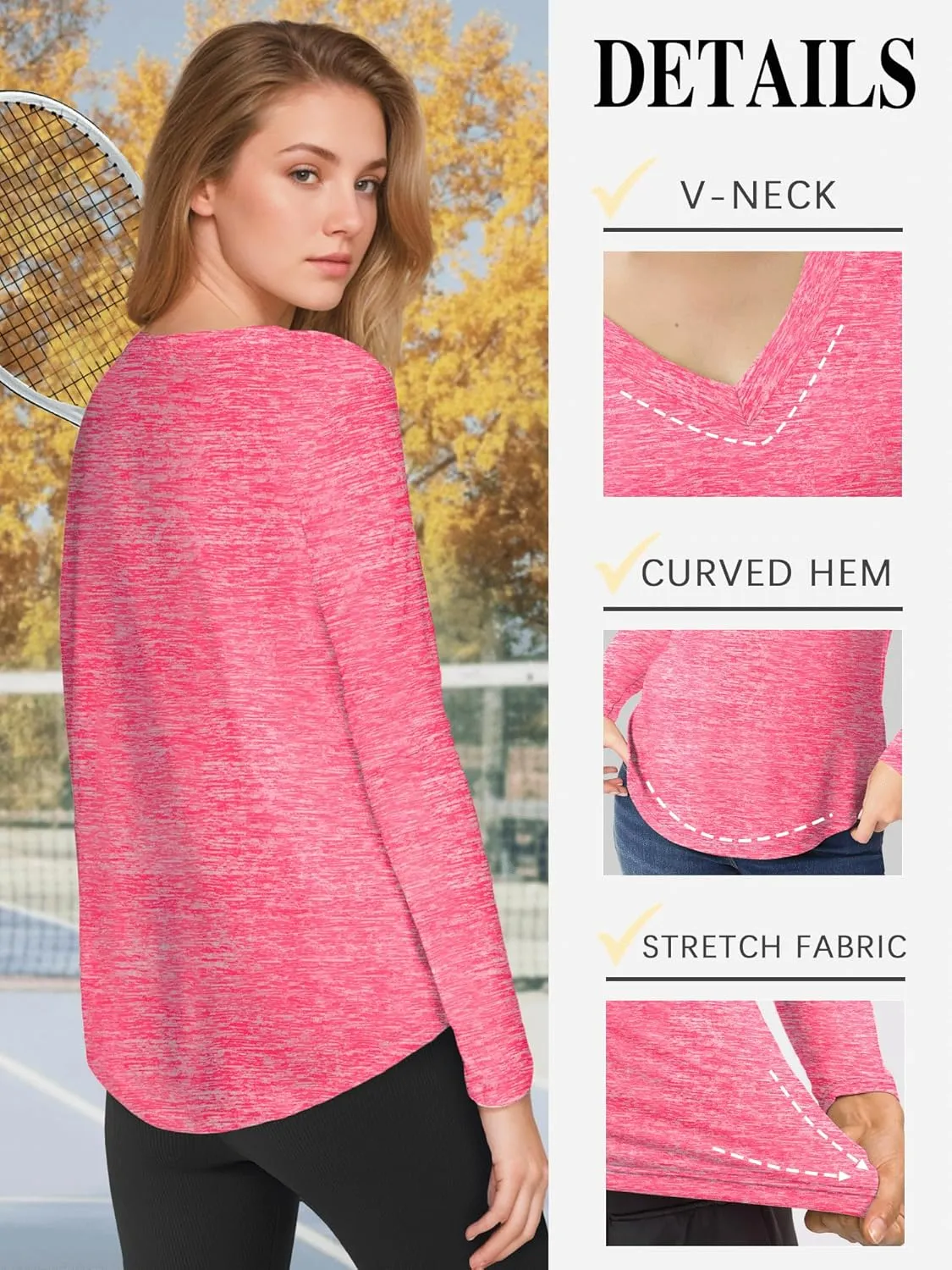 3-5 Pack Women Long Sleeve Shirts Workout V Neck Lightweight Quick Dry Sun Loose Fit T Shirts Athletic Running Tee Tops