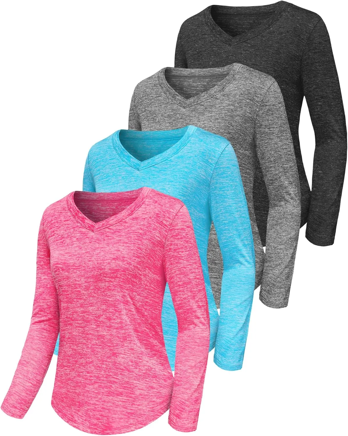 3-5 Pack Women Long Sleeve Shirts Workout V Neck Lightweight Quick Dry Sun Loose Fit T Shirts Athletic Running Tee Tops