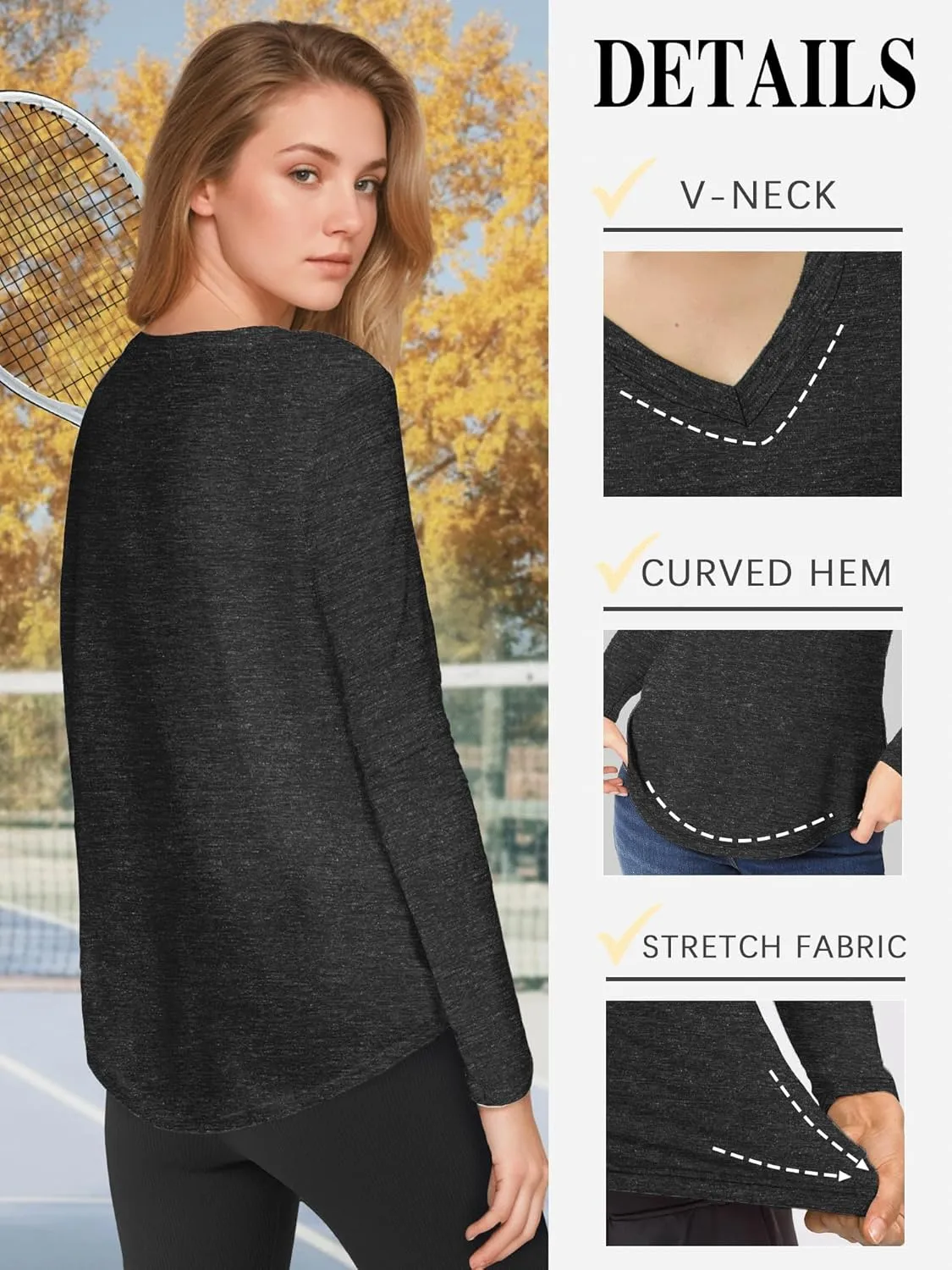 3-5 Pack Women Long Sleeve Shirts Workout V Neck Lightweight Quick Dry Sun Loose Fit T Shirts Athletic Running Tee Tops