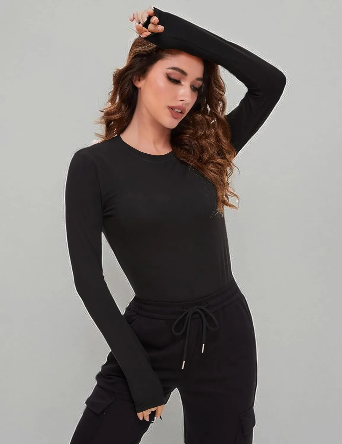 4 Pack Womens Long Sleeve Basic Shirts Crew Neck Slim Fitted Compression Gym Workout Athletic Underscrubs Tops
