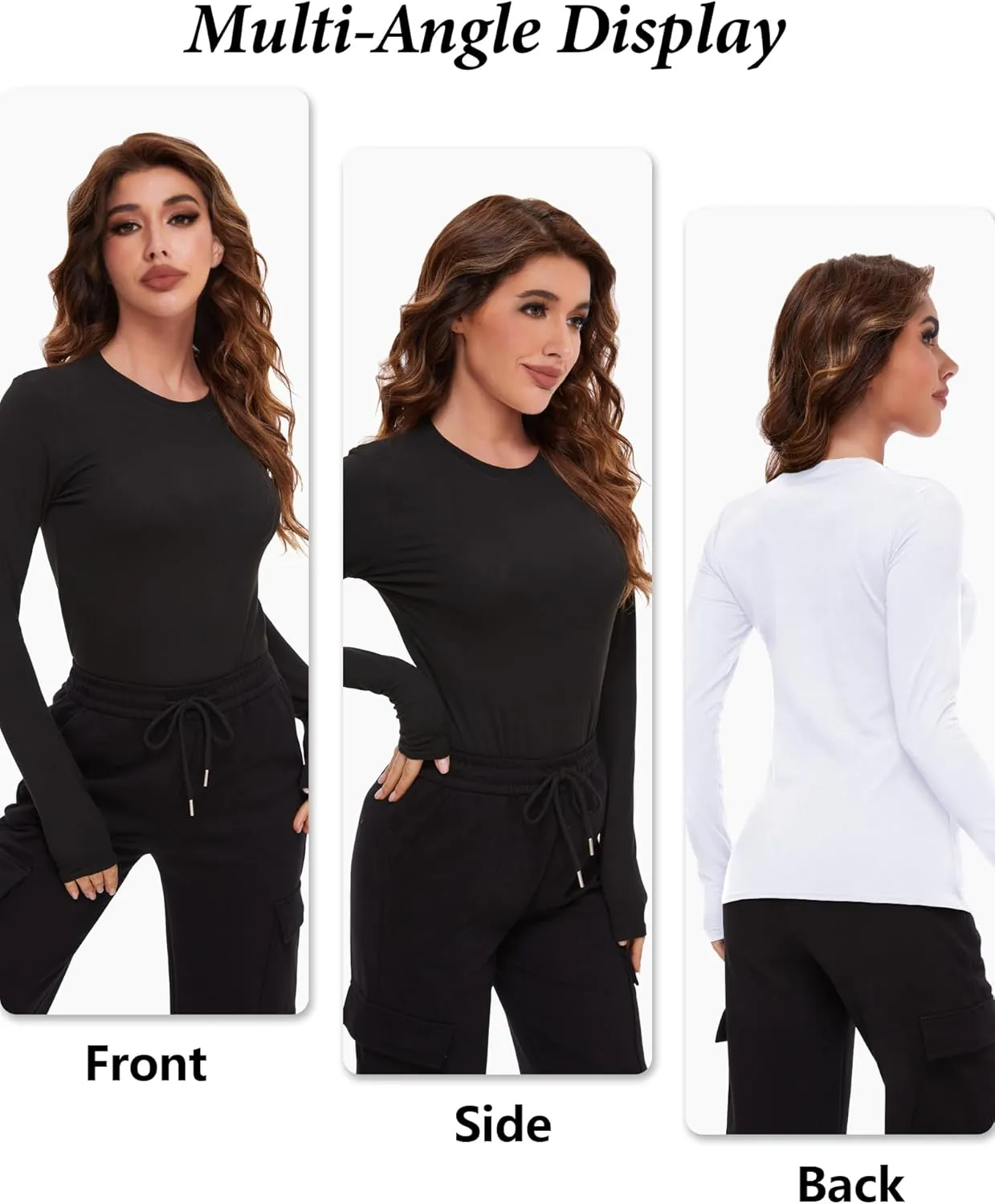 4 Pack Womens Long Sleeve Basic Shirts Crew Neck Slim Fitted Compression Gym Workout Athletic Underscrubs Tops