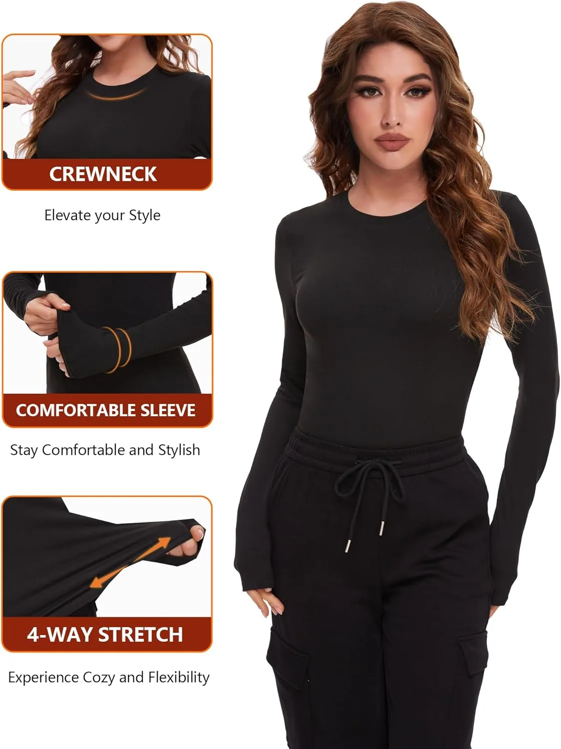 4 Pack Womens Long Sleeve Basic Shirts Crew Neck Slim Fitted Compression Gym Workout Athletic Underscrubs Tops
