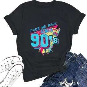 90s Outfit for Women Take Me Back to The 90's Shirt Vintage Neon Crew Neck Tops Tee for Birthday Party Gift