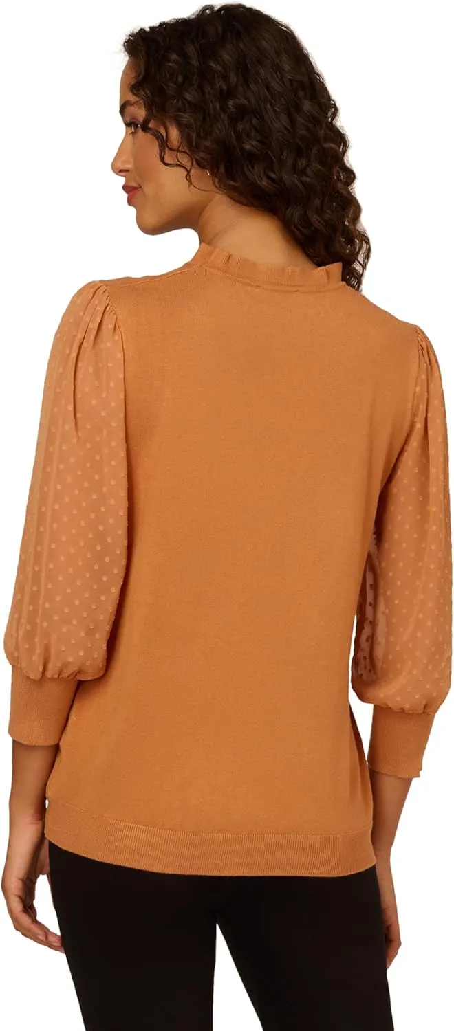 Adrianna Papell Women's Clip Dot Sleeve Twofer Sweater