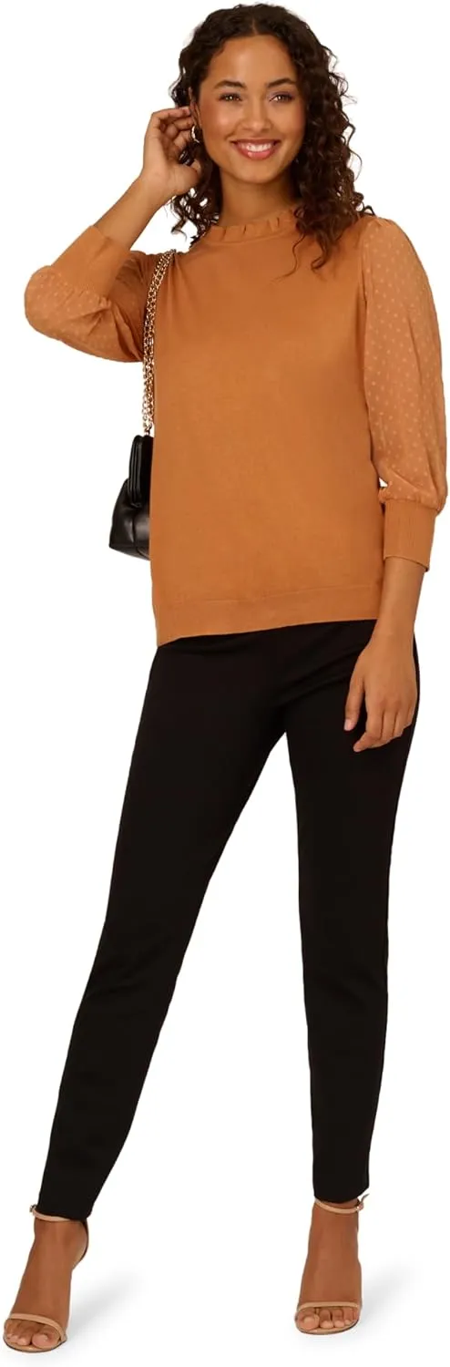 Adrianna Papell Women's Clip Dot Sleeve Twofer Sweater