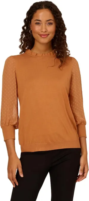Adrianna Papell Women's Clip Dot Sleeve Twofer Sweater