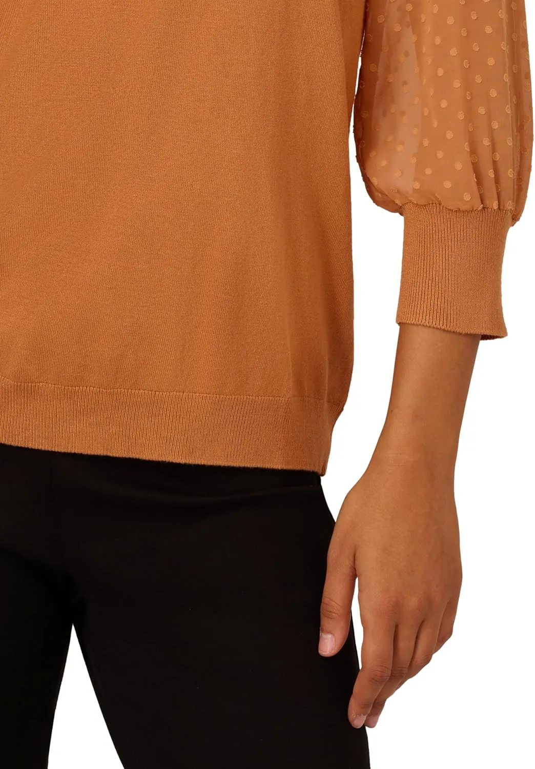Adrianna Papell Women's Clip Dot Sleeve Twofer Sweater