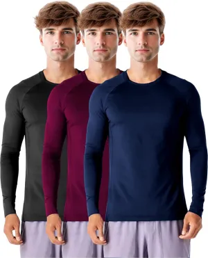 Afwerirc Men's 3 Pack Long Sleeve Tee Shirts - Quick Dry Workout & Gym Shirts, Navy Red Black, Size L
