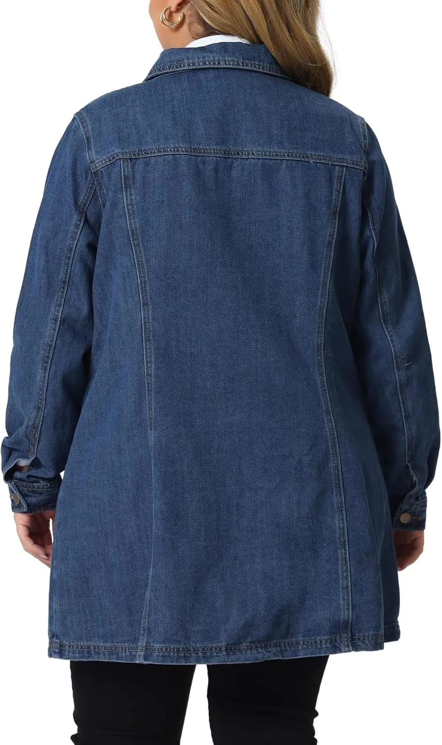 Agnes Orinda Plus Size Denim Jacket for Women Buttons Long Sleeve Jean Jackets