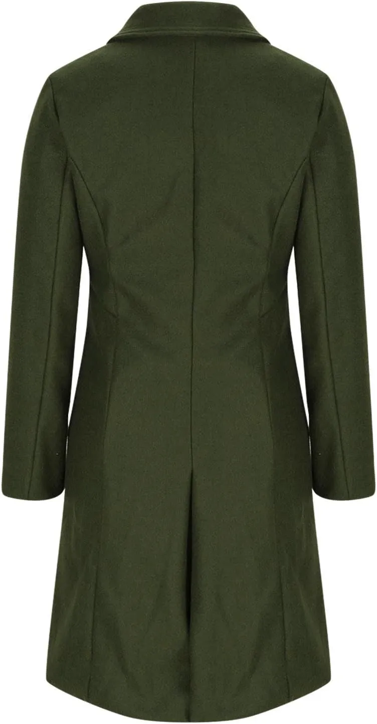 Akklian Women's Dress Coat Turndown Collar Belted Peacoat Trench Coats Trendy Wool Blend Jacket Overcoat Fall Winter 2024