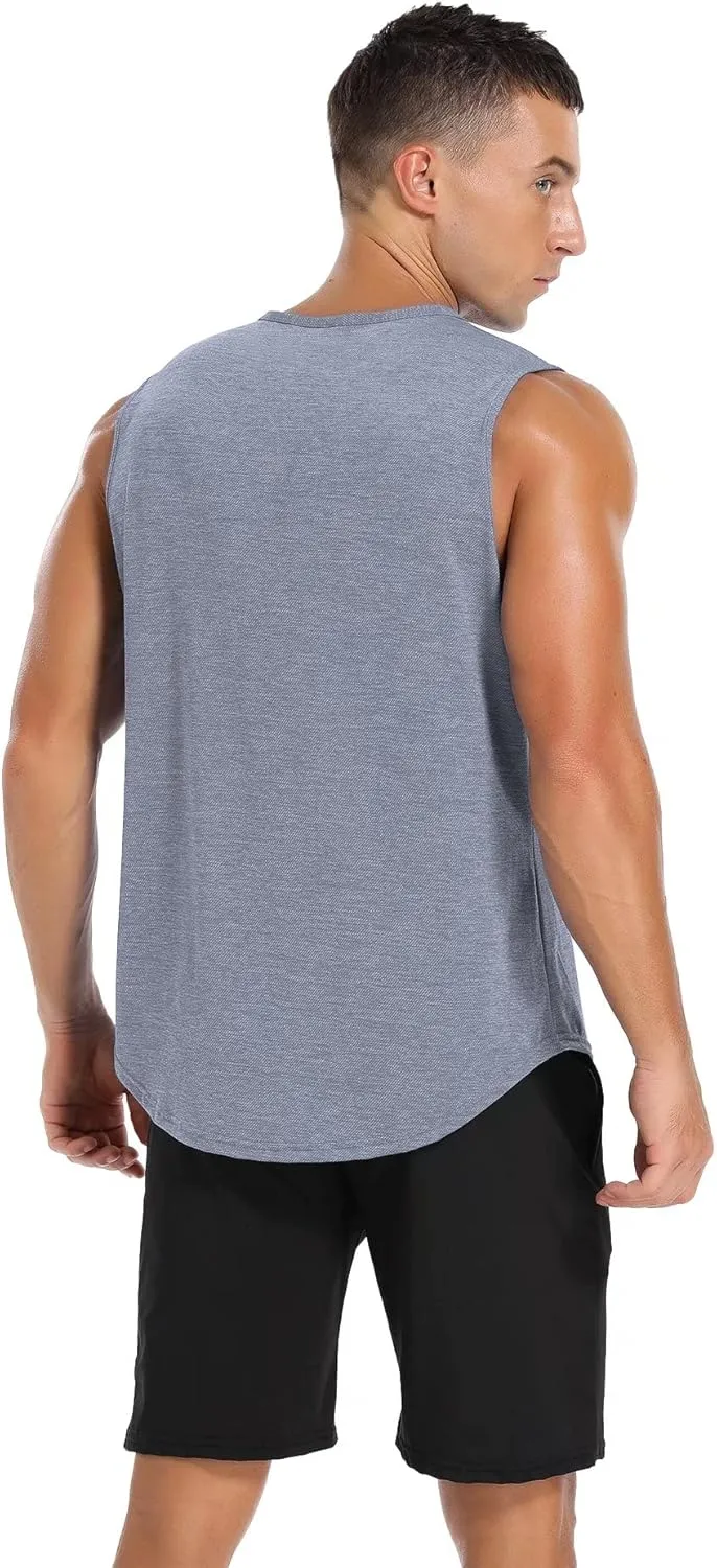 Amussiar Men's 3 Pack Workout Tank Tops Mesh Gym Sleeveless Dry Fit Bodybuilding Shirts Fitness Athletic Muscle Tee