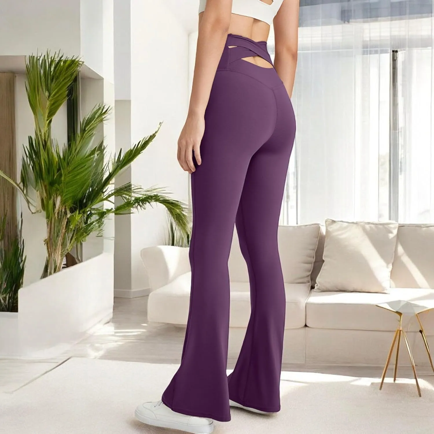 Anna-Kaci Women's High Waist Flare Leggings with Comfortable Stretch Fit