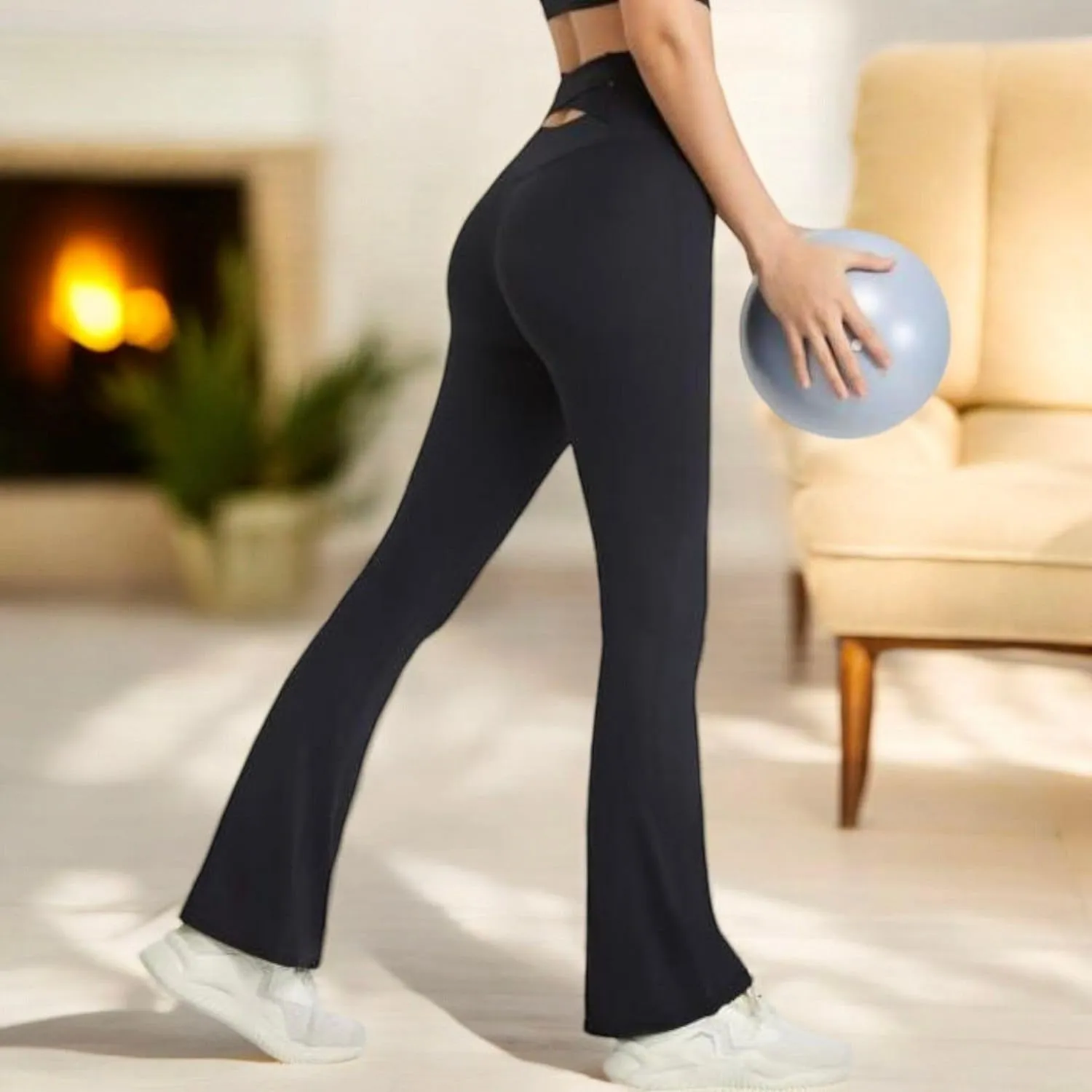 Anna-Kaci Women's High Waist Flare Leggings with Comfortable Stretch Fit