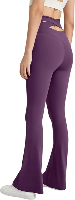 Anna-Kaci Women's High Waist Flare Leggings with Comfortable Stretch Fit