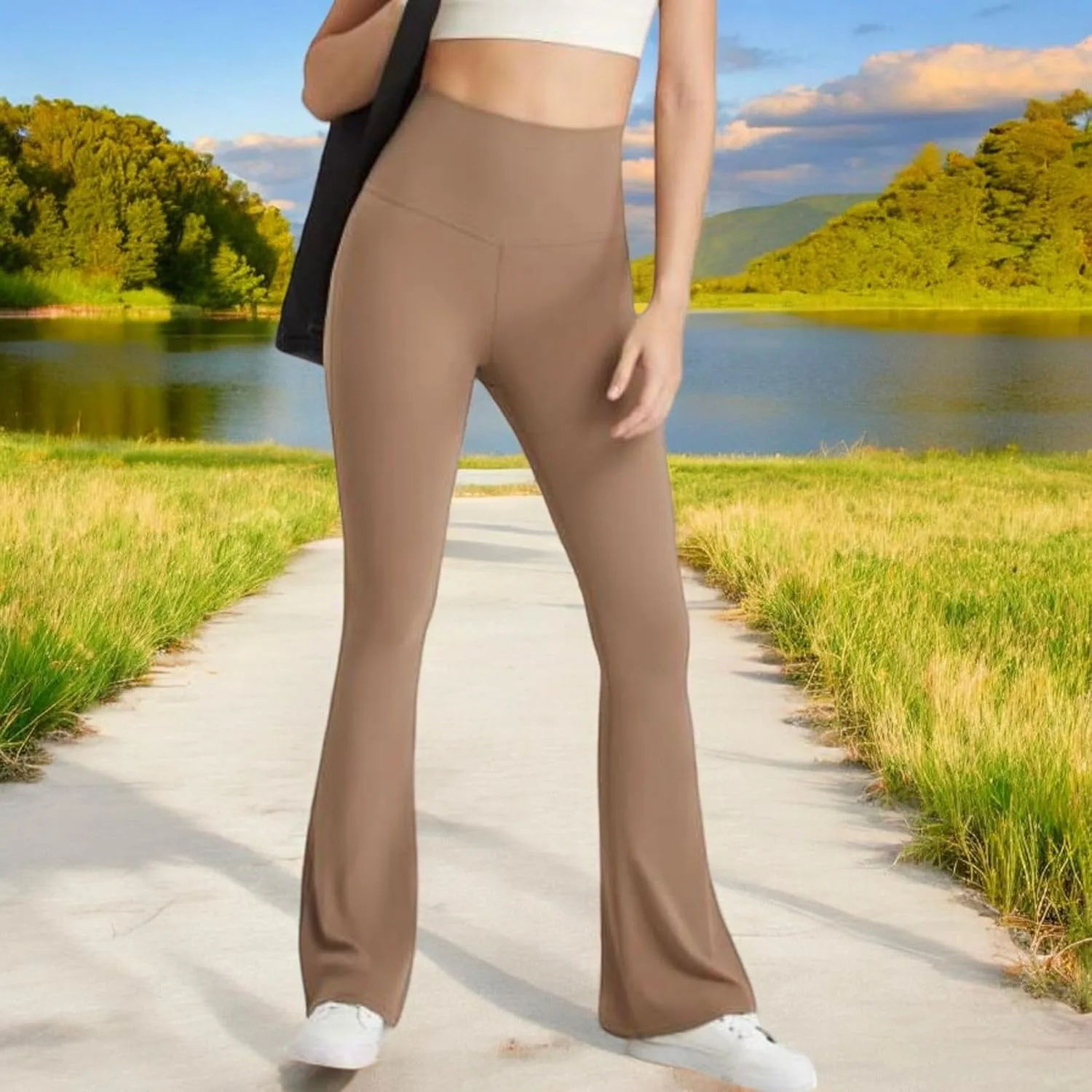 Anna-Kaci Women's High Waist Flare Leggings with Comfortable Stretch Fit