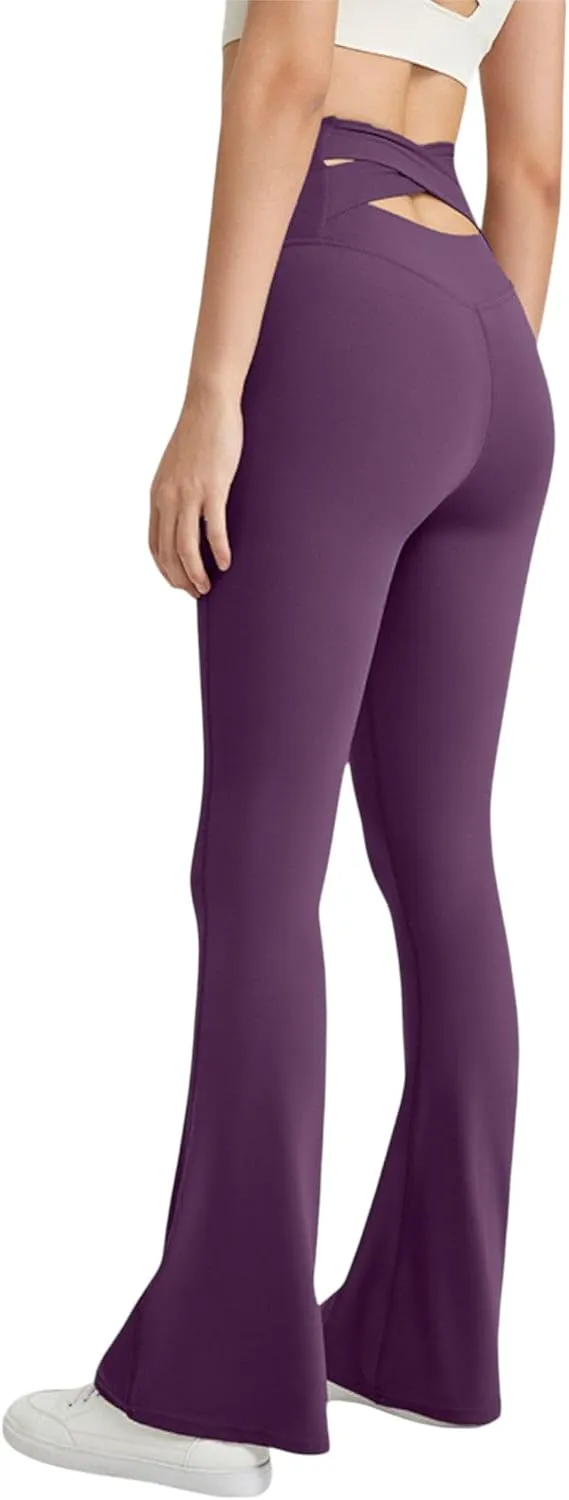 Anna-Kaci Women's High Waist Flare Leggings with Comfortable Stretch Fit