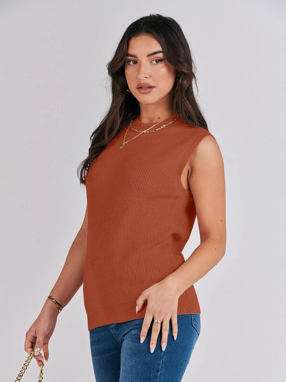 ANRABESS Womens Summer Sleeveless Tops Casual Mock Neck Loose Fit Knit Lightweight Sweater Pullover Top