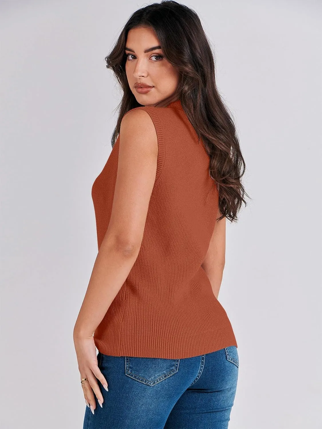 ANRABESS Womens Summer Sleeveless Tops Casual Mock Neck Loose Fit Knit Lightweight Sweater Pullover Top