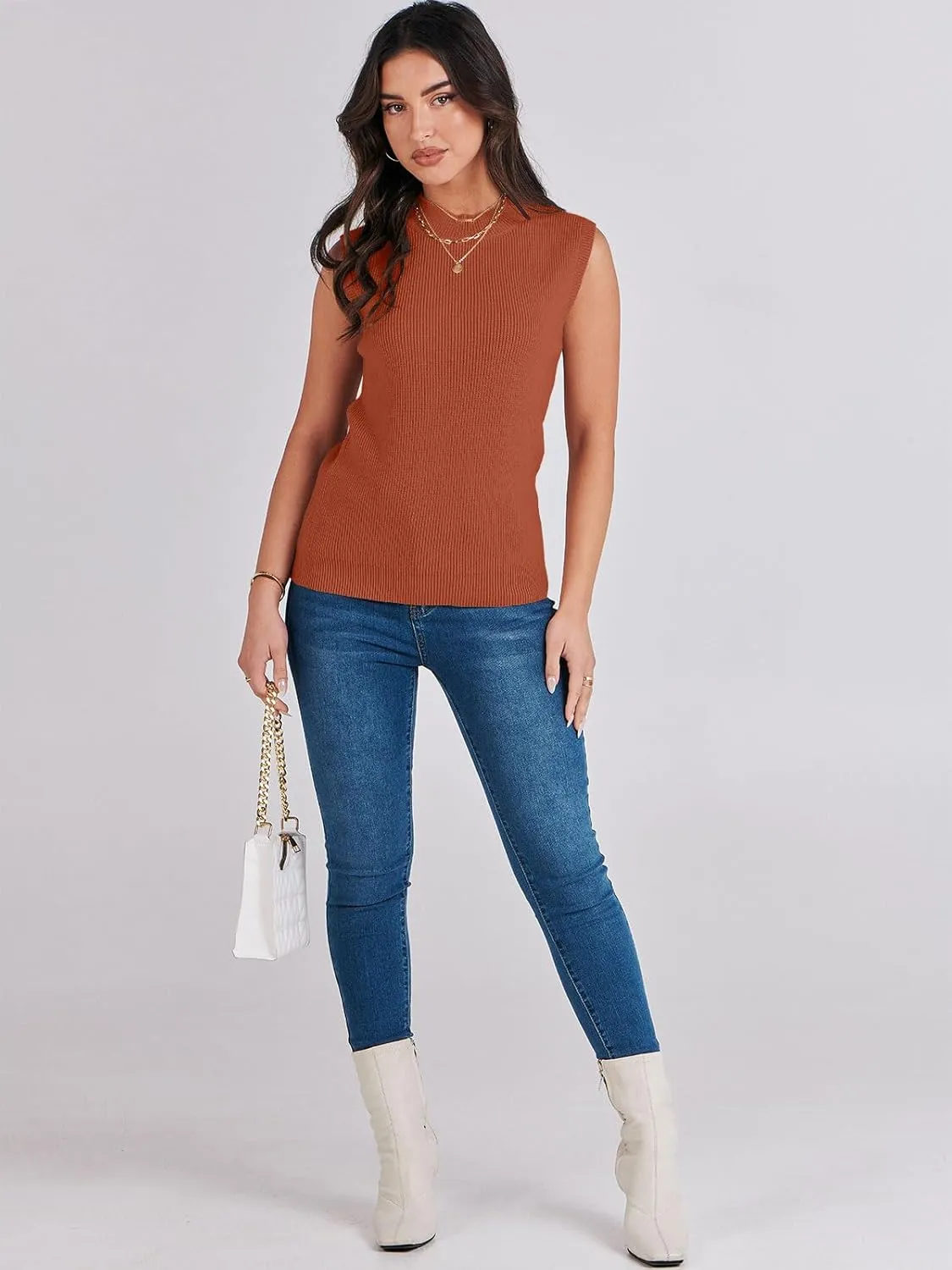 ANRABESS Womens Summer Sleeveless Tops Casual Mock Neck Loose Fit Knit Lightweight Sweater Pullover Top