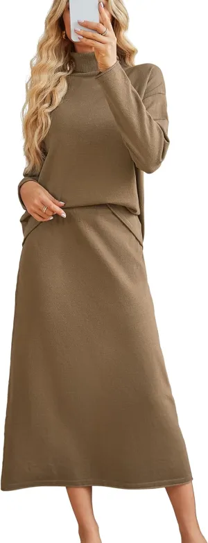 Arach&Cloz Womens 2 Piece Sweaters Sets Turtleneck Long Sleeve Tops Long Maxi Skirt Casual Fall Fashion 2024 Outfits