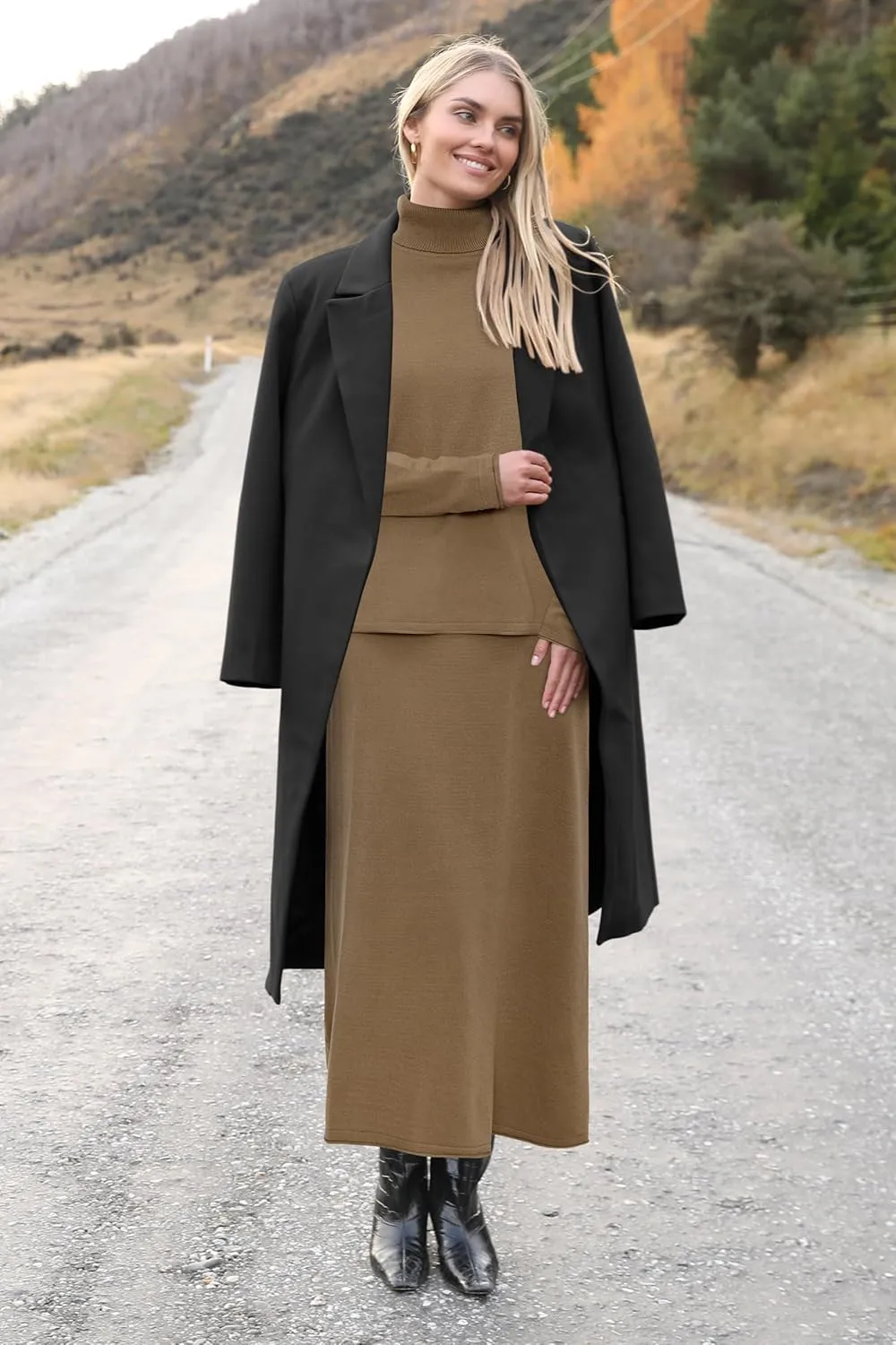 Arach&Cloz Womens 2 Piece Sweaters Sets Turtleneck Long Sleeve Tops Long Maxi Skirt Casual Fall Fashion 2024 Outfits
