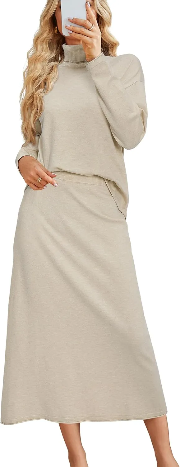 Arach&Cloz Womens 2 Piece Sweaters Sets Turtleneck Long Sleeve Tops Long Maxi Skirt Casual Fall Fashion 2024 Outfits