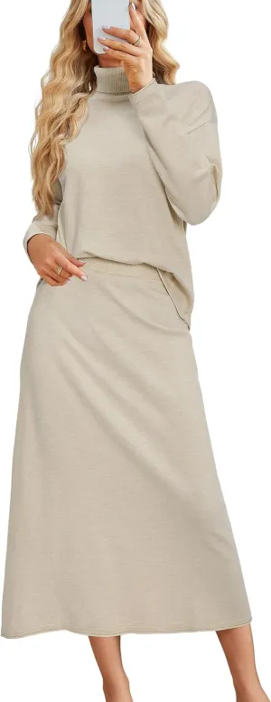 Arach&Cloz Womens 2 Piece Sweaters Sets Turtleneck Long Sleeve Tops Long Maxi Skirt Casual Fall Fashion 2024 Outfits