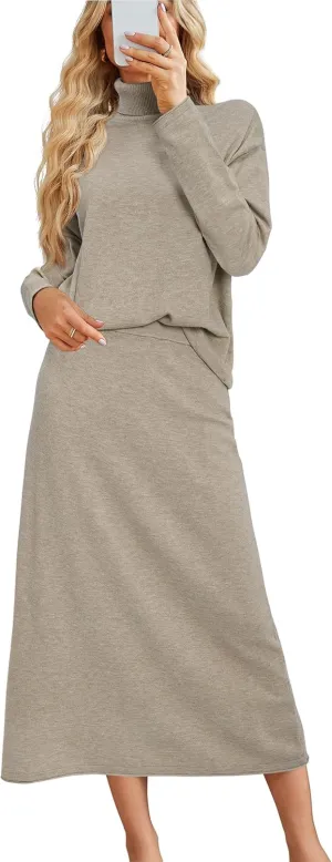 Arach&Cloz Womens 2 Piece Sweaters Sets Turtleneck Long Sleeve Tops Long Maxi Skirt Casual Fall Fashion 2024 Outfits