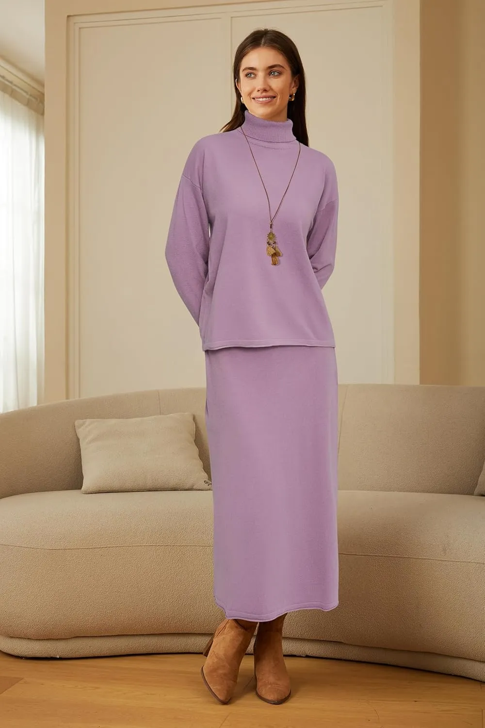 Arach&Cloz Womens 2 Piece Sweaters Sets Turtleneck Long Sleeve Tops Long Maxi Skirt Casual Fall Fashion 2024 Outfits