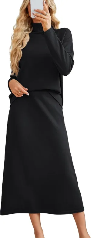 Arach&Cloz Womens 2 Piece Sweaters Sets Turtleneck Long Sleeve Tops Long Maxi Skirt Casual Fall Fashion 2024 Outfits