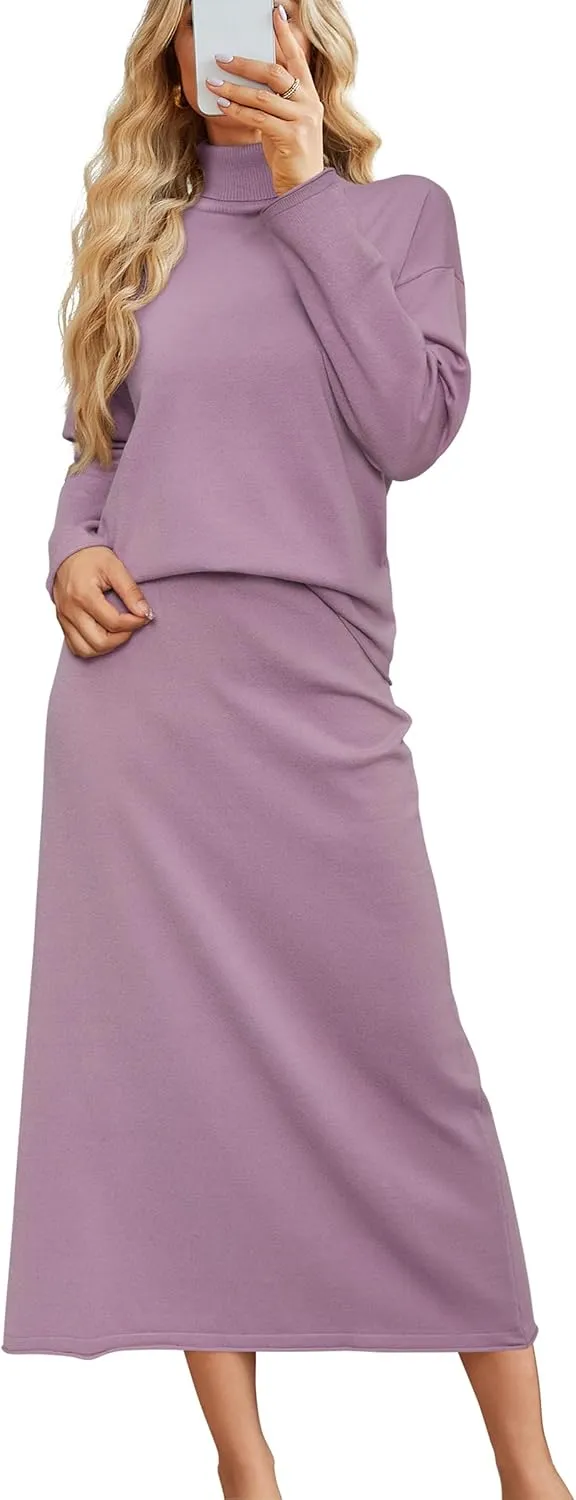 Arach&Cloz Womens 2 Piece Sweaters Sets Turtleneck Long Sleeve Tops Long Maxi Skirt Casual Fall Fashion 2024 Outfits