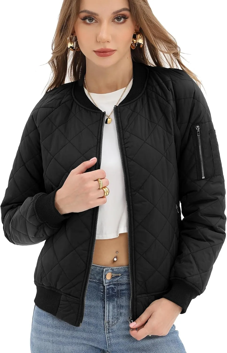 Argstar Women's Quilted Bomber Jakcet with 5 Pockets (XS-XXL)