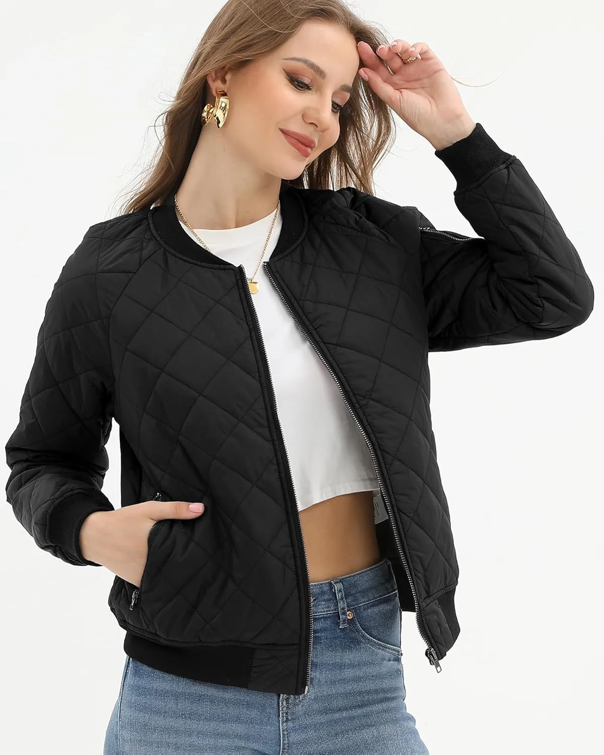 Argstar Women's Quilted Bomber Jakcet with 5 Pockets (XS-XXL)