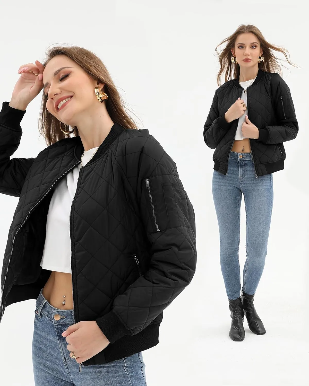 Argstar Women's Quilted Bomber Jakcet with 5 Pockets (XS-XXL)