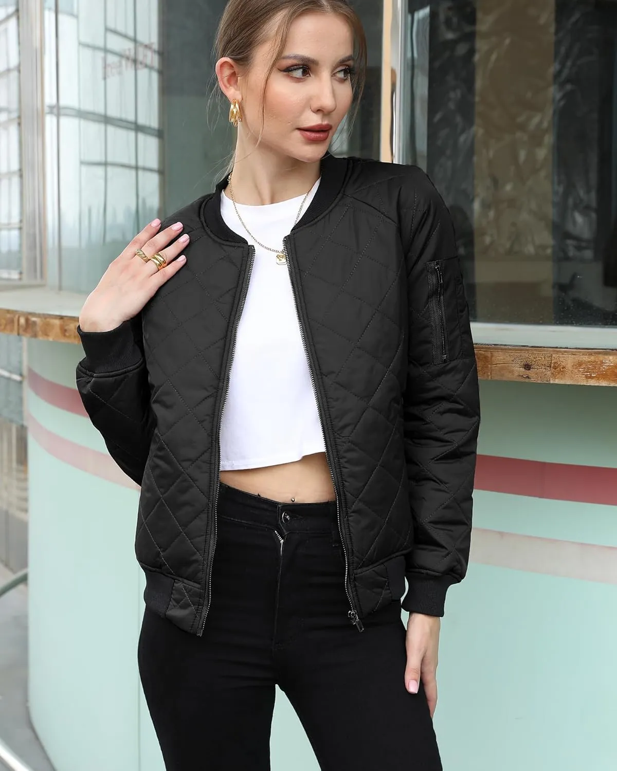 Argstar Women's Quilted Bomber Jakcet with 5 Pockets (XS-XXL)
