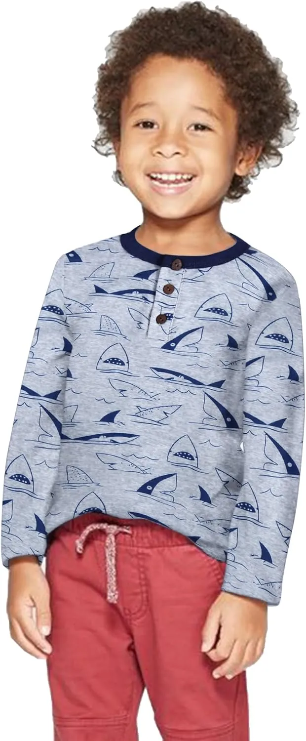 Arshiner Toddler Boys 3 Pack Long-Sleeve Henley T-Shirts Casual Cotton Graphic Shirt for 2-9 Years