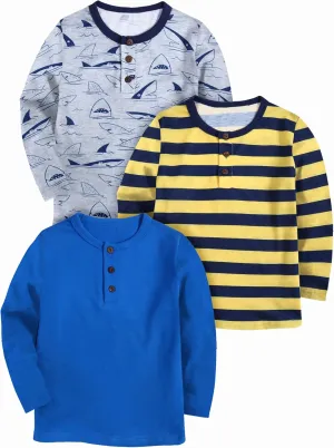Arshiner Toddler Boys 3 Pack Long-Sleeve Henley T-Shirts Casual Cotton Graphic Shirt for 2-9 Years