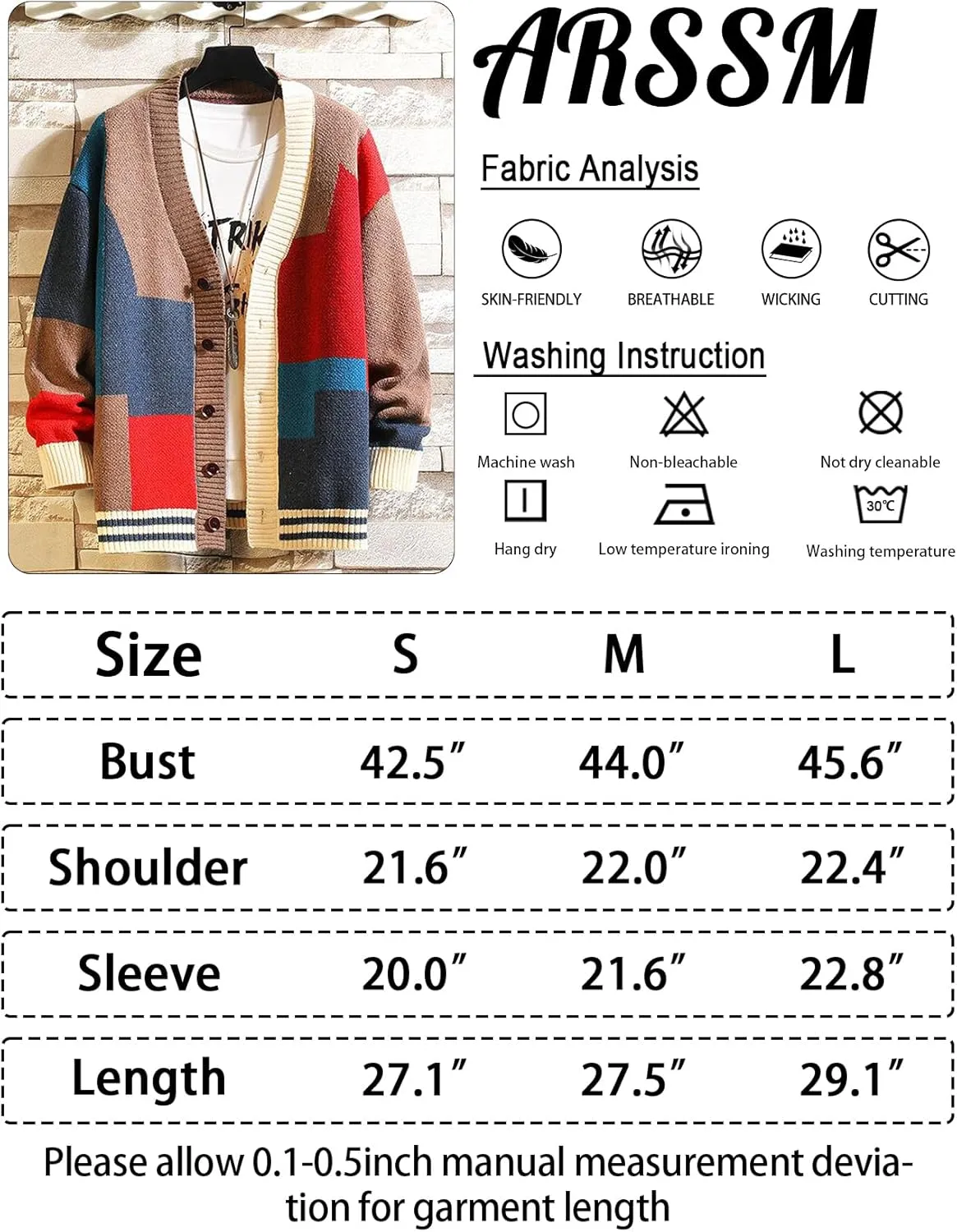 Arssm Mens Cardigan Sweater Knitted Long Sleeve V Neck Button Down Sweaters Casual Cardigans