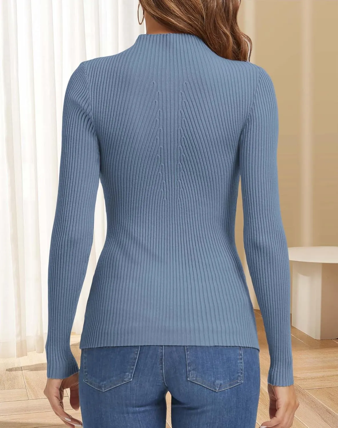 ATHMILE Women's 2025 Fall Long Sleeve Pullover Ribbed Knit Sweater Low Mock Neck Slim Fit Basic Casual Tee Tops